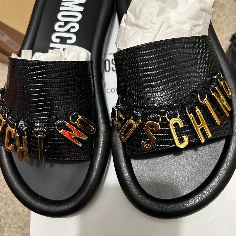 Moschino Black Leather Slide